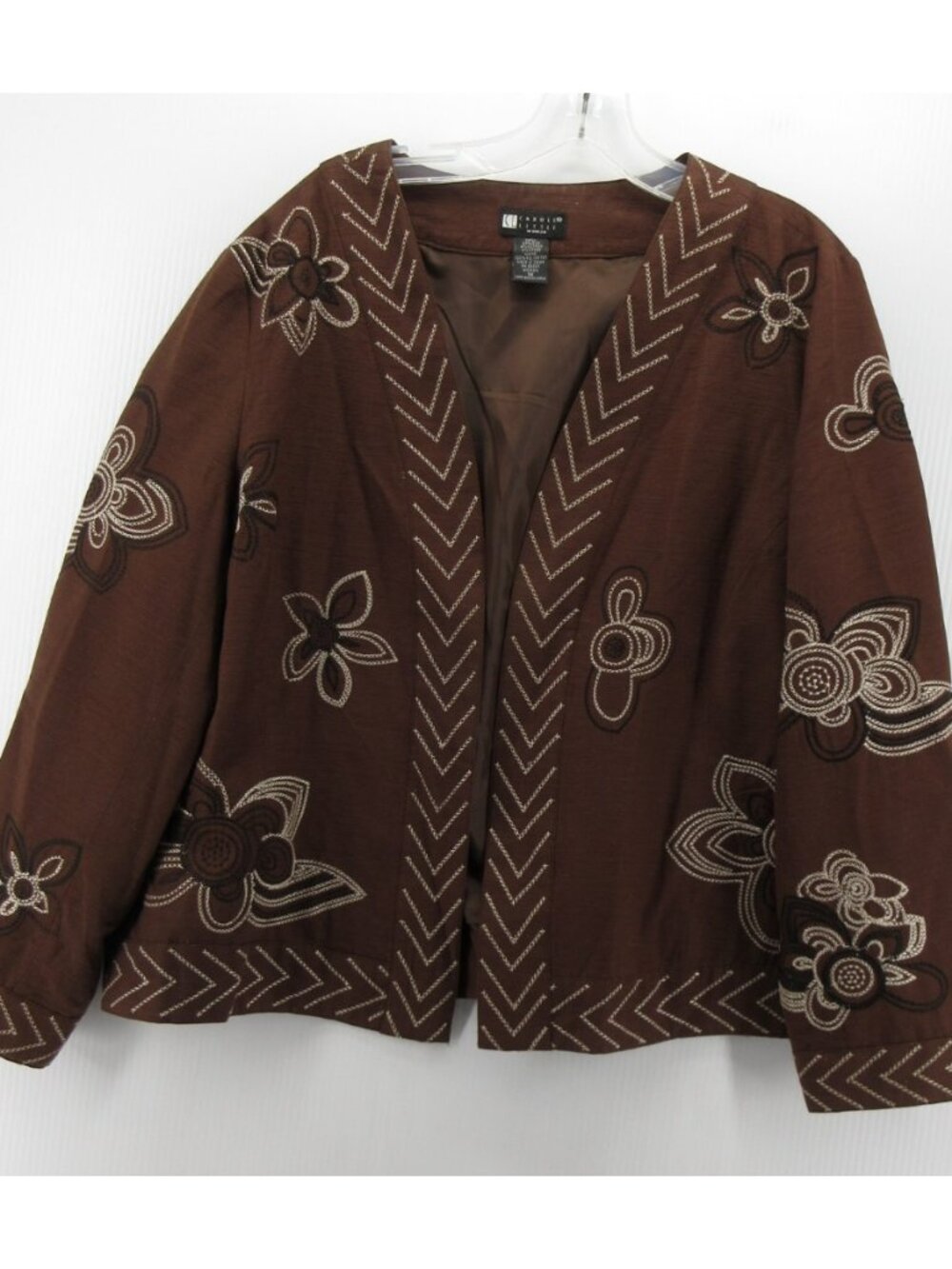 Carole Little Jacket 1X Plus Silk Blend Open Embroidered Floral